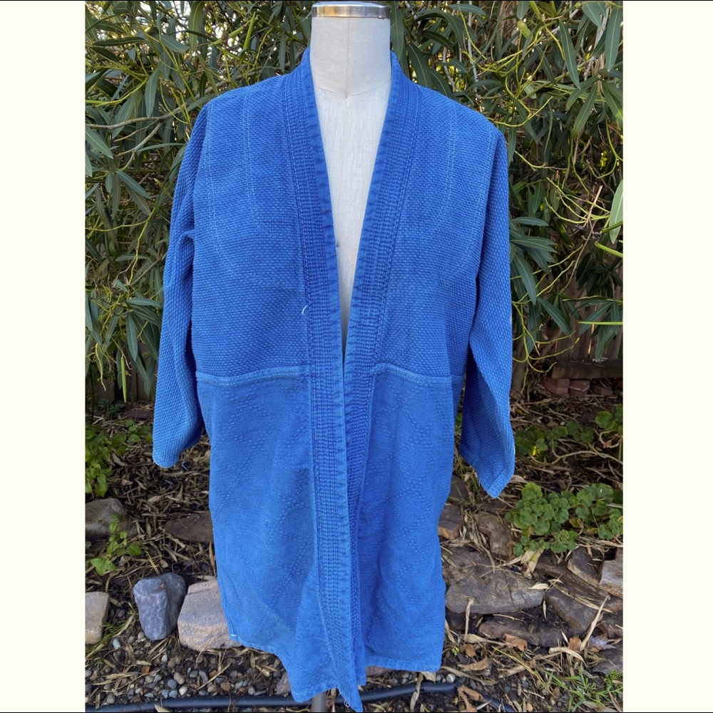 Kimono style cotton jacket dyed with indigo